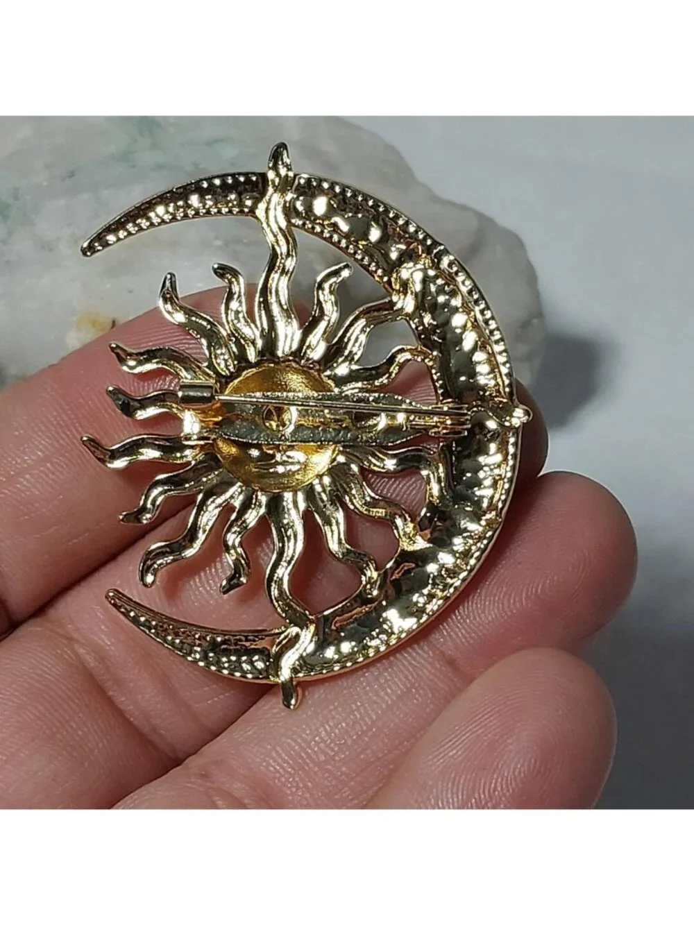Sun And Moon Brooch Gold